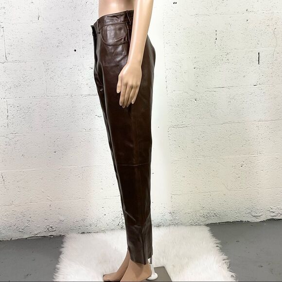 Finity Brown Butter Soft Leather Straight Leg High Rise Pants 6 - Picture 5 of 10